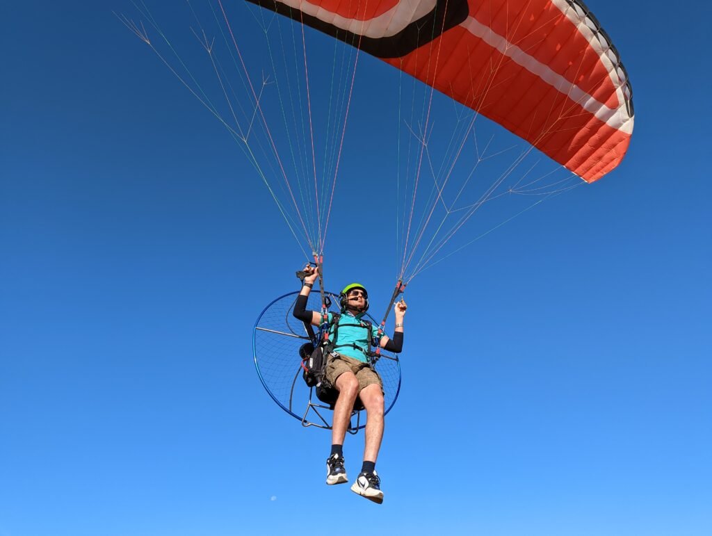 On your first flight, you don't care about comfort! The sensation of flying a paramotor is indescribable and must be experienced.