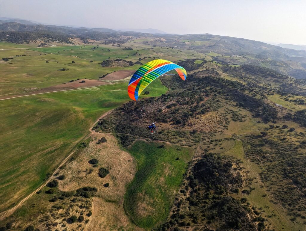 Returning to base after a paramotor cross country flight with Sky Riders in Southern Spain