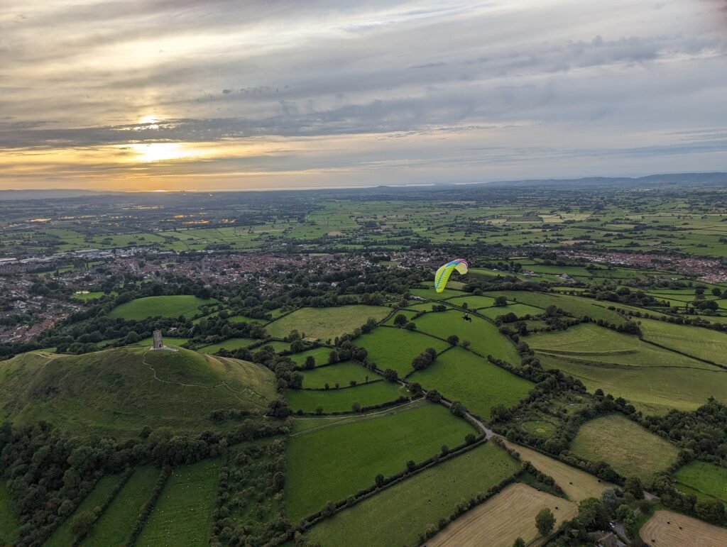 A little cross country paramotor tour of Glastonbury with Paul on one of his first UK XC flights