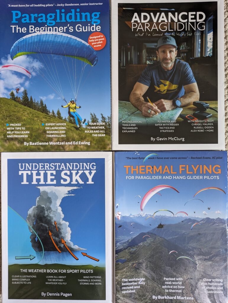 A selection of paraglider & paramotor books stocked at Sky Riders. 