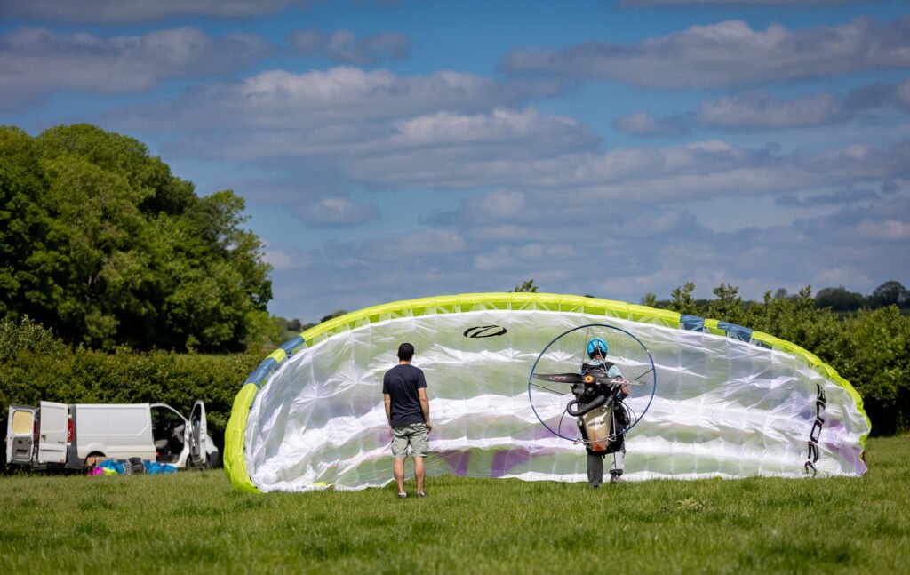 Inflating the paramotor ready to fly!